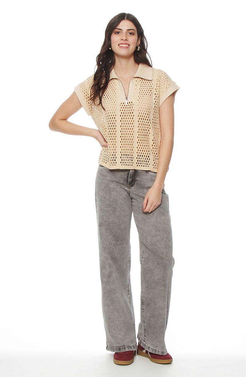 Polera Manga Corta Tejida Escote V-1