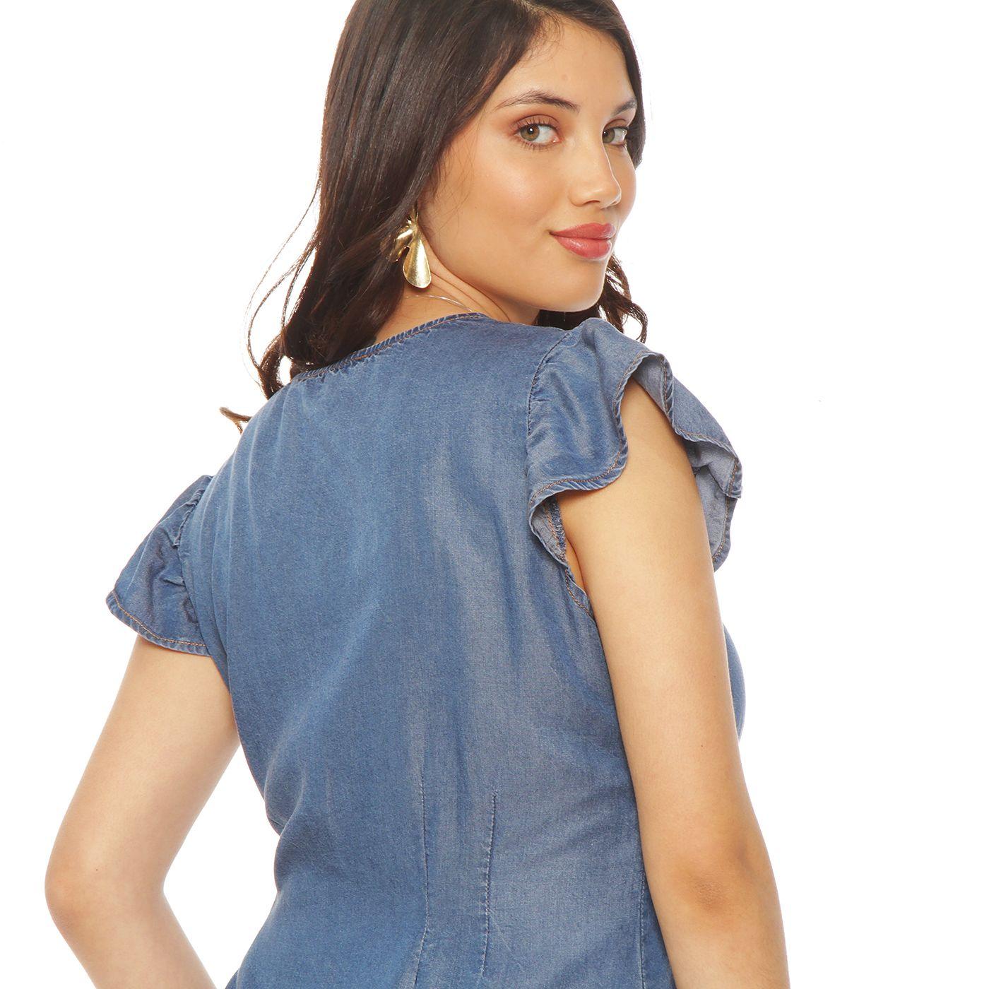 Vestido Tencel Manga Corta Escote V Abotonado En Delantero-6