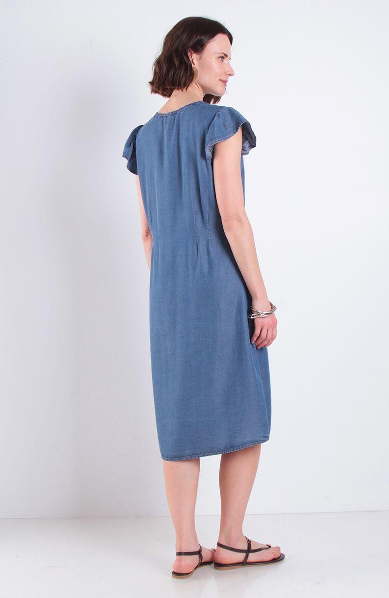 Vestido Tencel Manga Corta Escote V Abotonado En Delantero-3