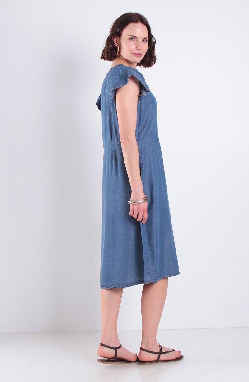 Vestido Tencel Manga Corta Escote V Abotonado En Delantero-4