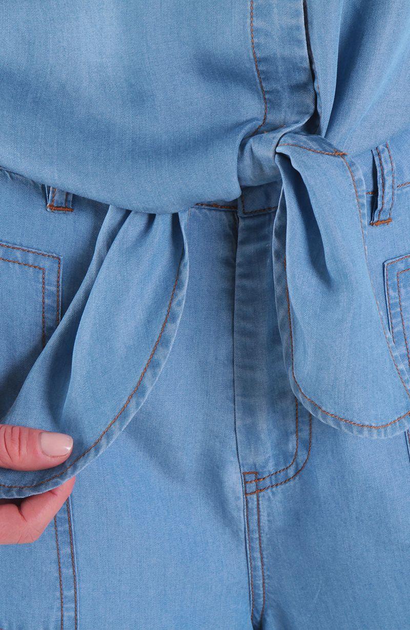 Blusa Lyocell Manga Corta Abotonada En Delantero Y Nudo En Ruedo-3