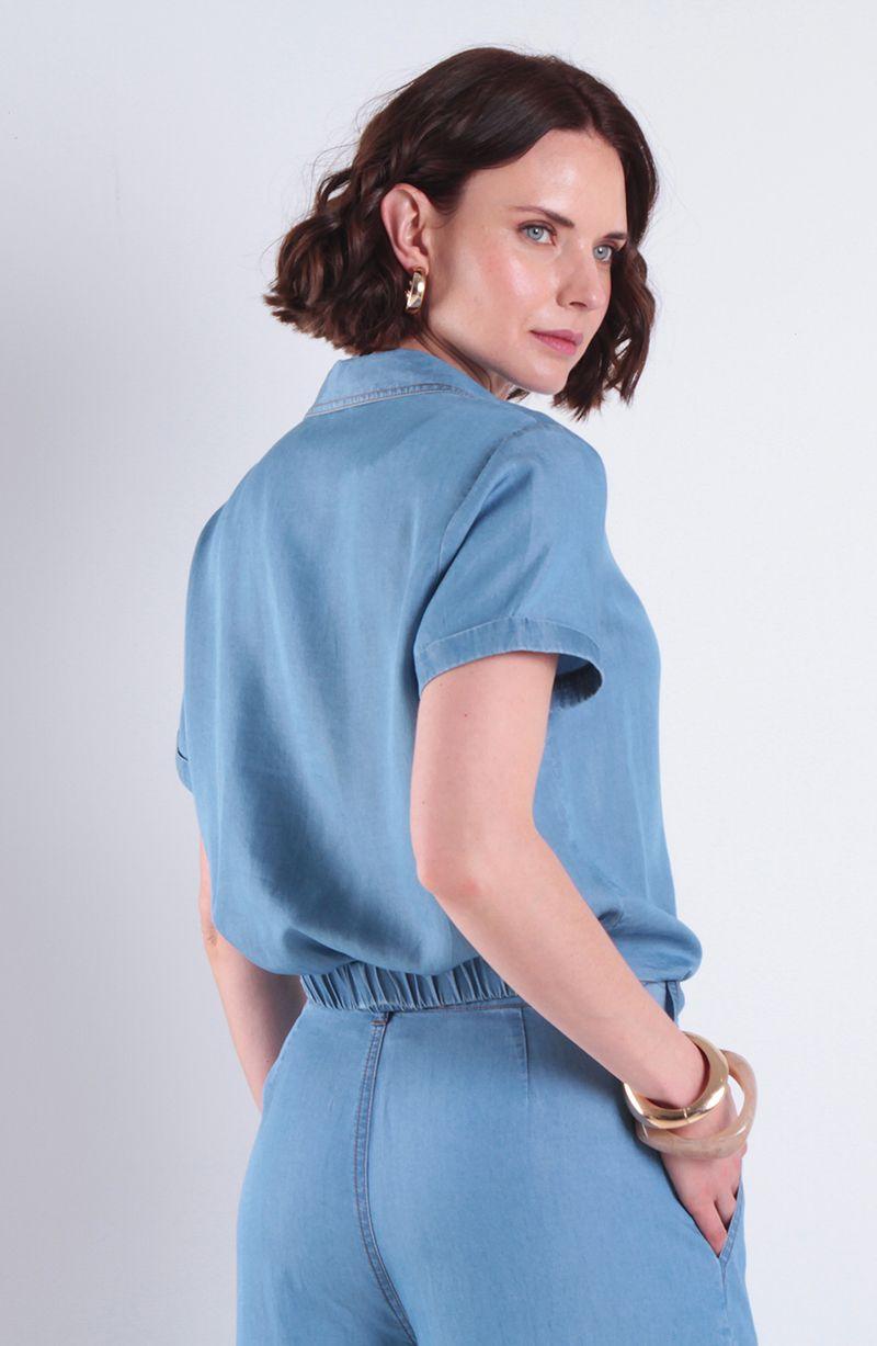 Blusa Lyocell Manga Corta Abotonada En Delantero Y Nudo En Ruedo-4