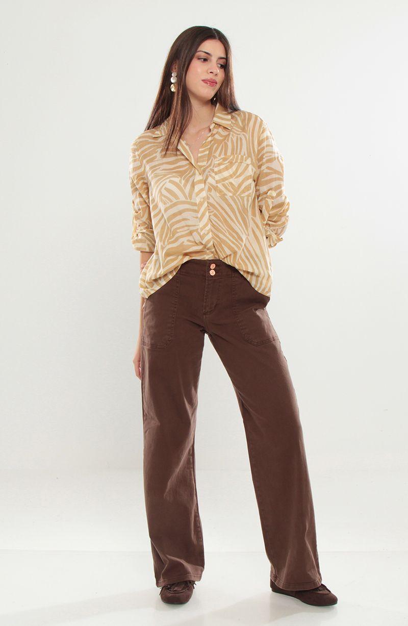 Jeans Cargo Wide Leg Tiro Alto Pretina Basica 1 Boton-7