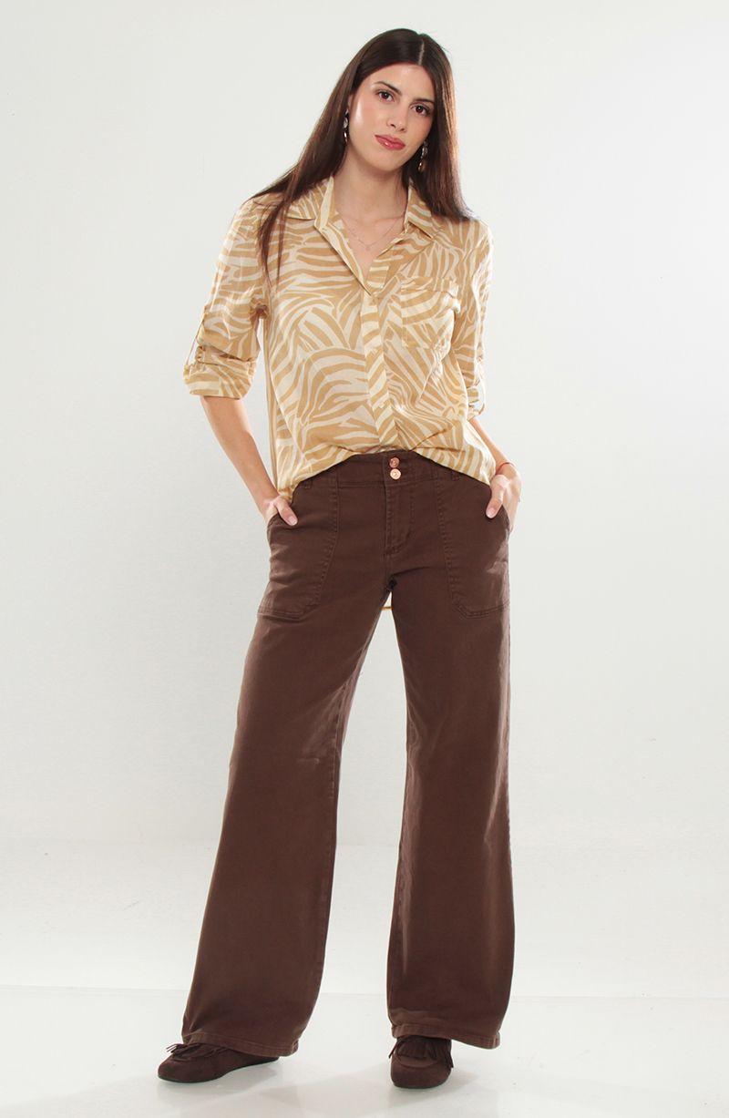 Jeans Cargo Wide Leg Tiro Alto Pretina Basica 1 Boton-8
