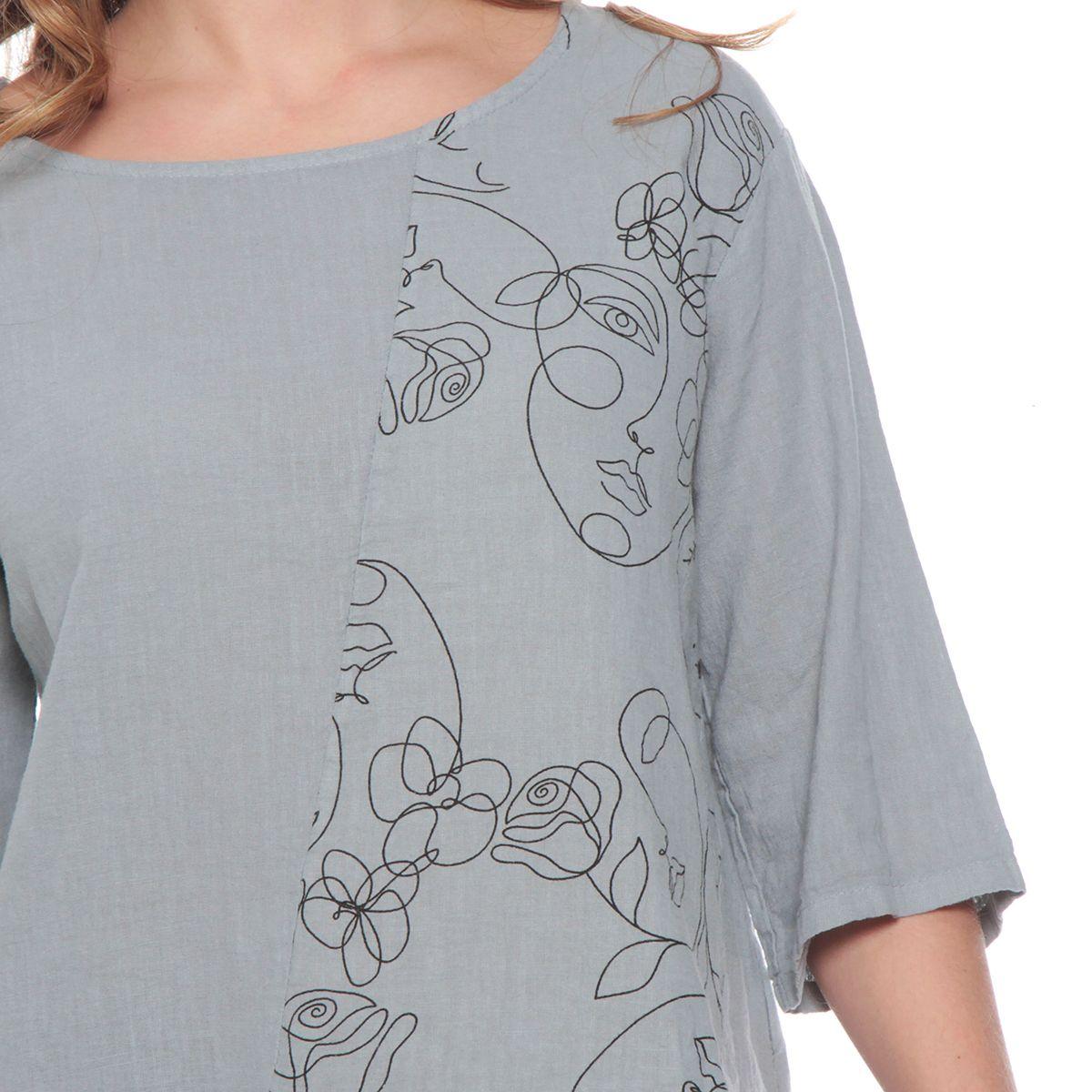 Blusa Manga 3/4 Solida  Escote Redondo Con Bordado-8