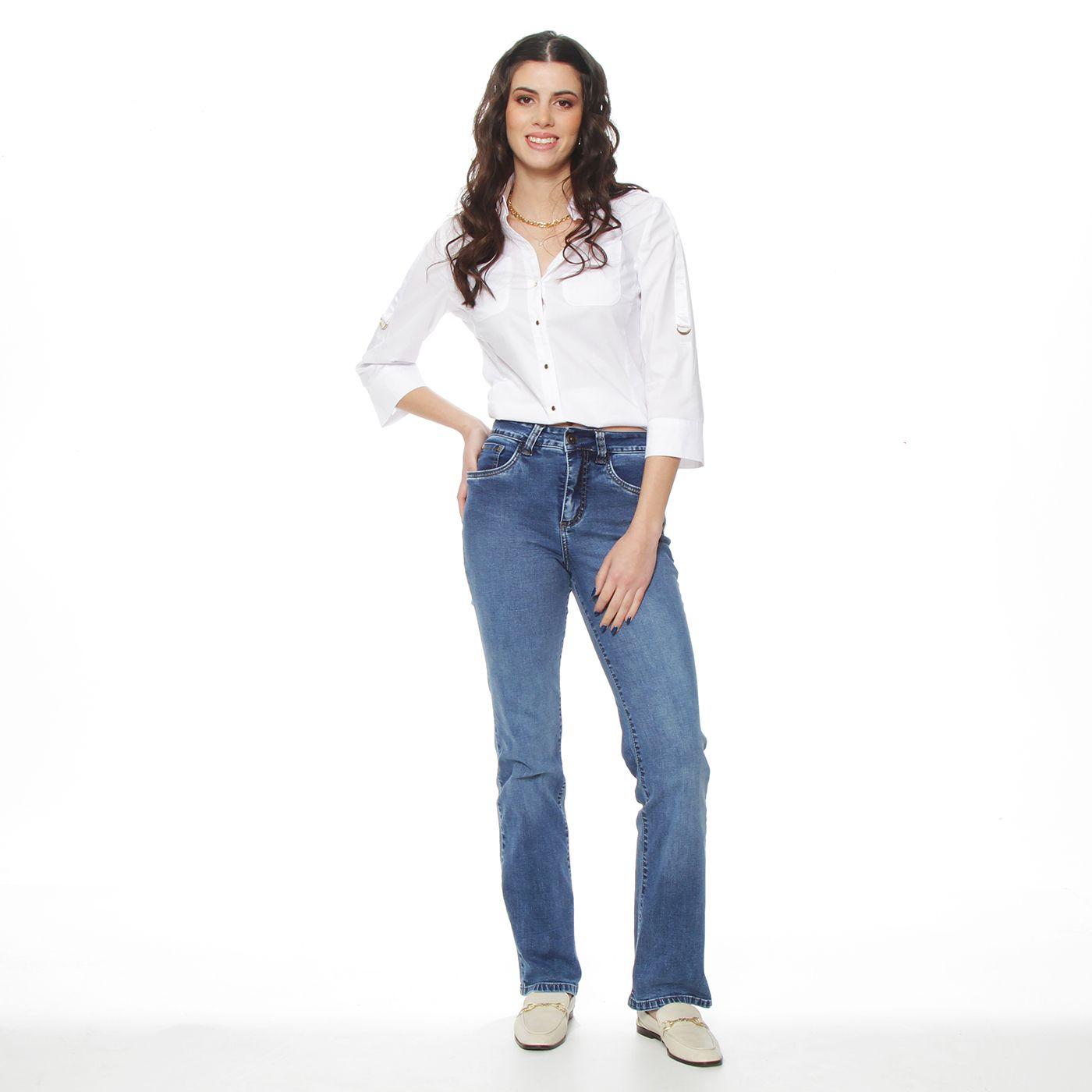 Jeans Recto Tiro Alto  Pretina Basica 1 Boton Push In Push Up-4