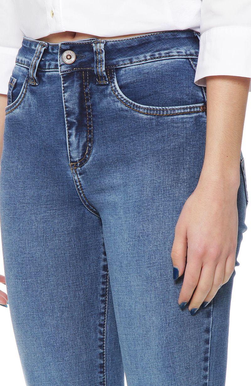 Jeans Recto Tiro Alto  Pretina Basica 1 Boton Push In Push Up-1