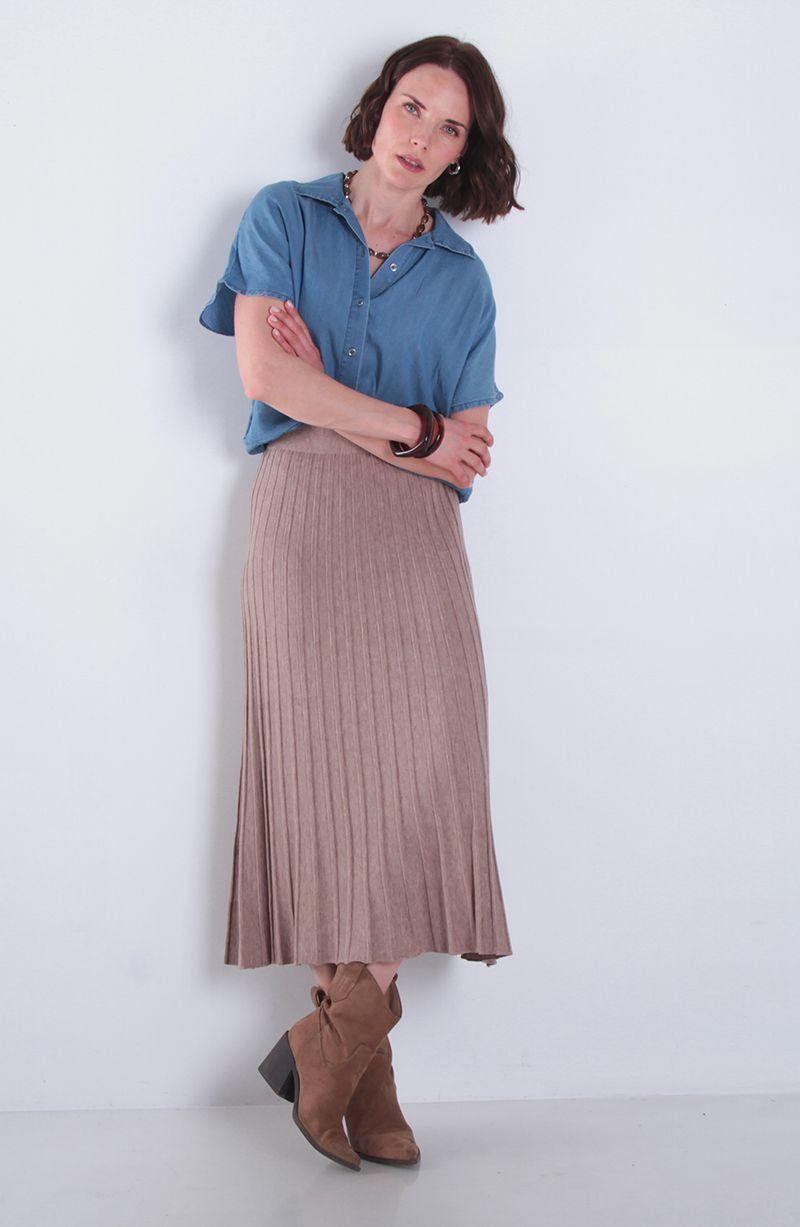 Falda Tejida Plisada Con Cintura Elasticada-3