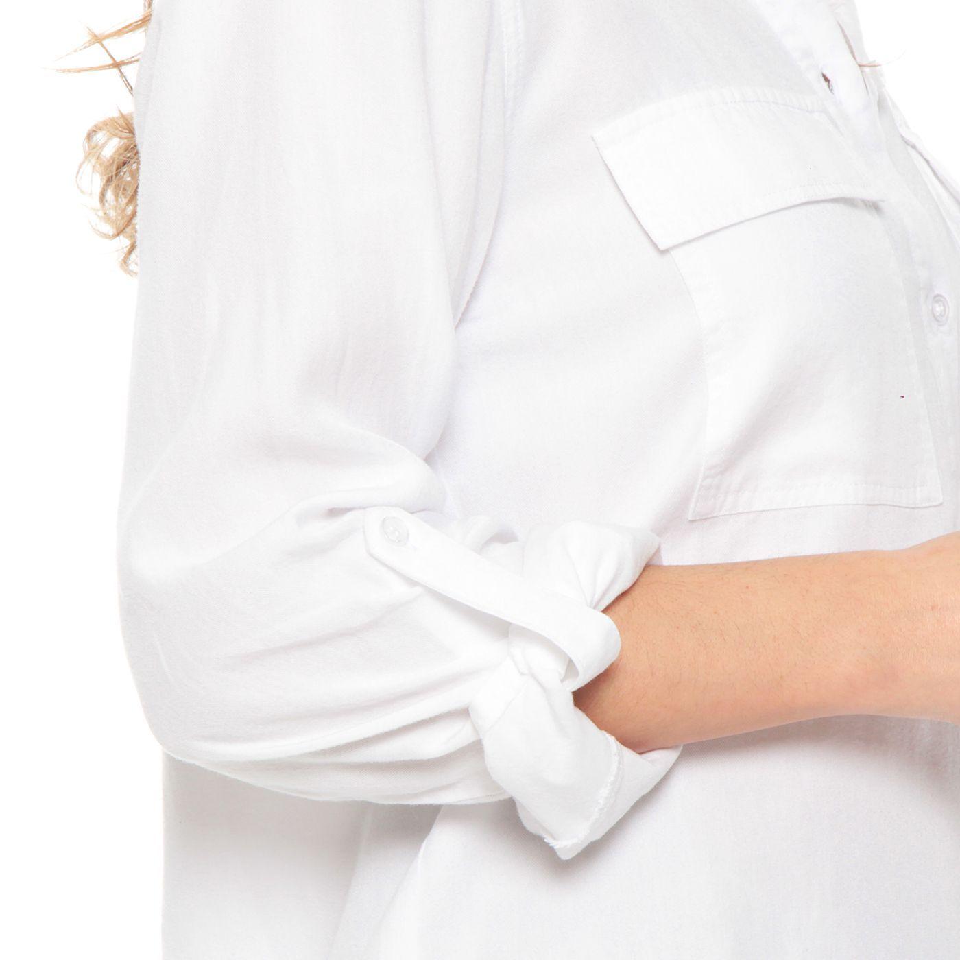 Blusa Manga Larga Ajustable Lyocell Cuello Camisero Con Bolsillos-2