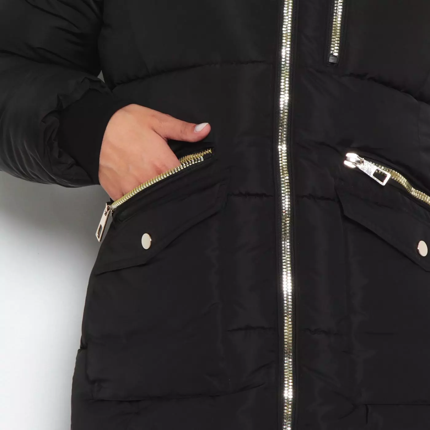 Parka Manga Larga Con Capucha Y Cierre En El Delantero Con Bolsillo-2