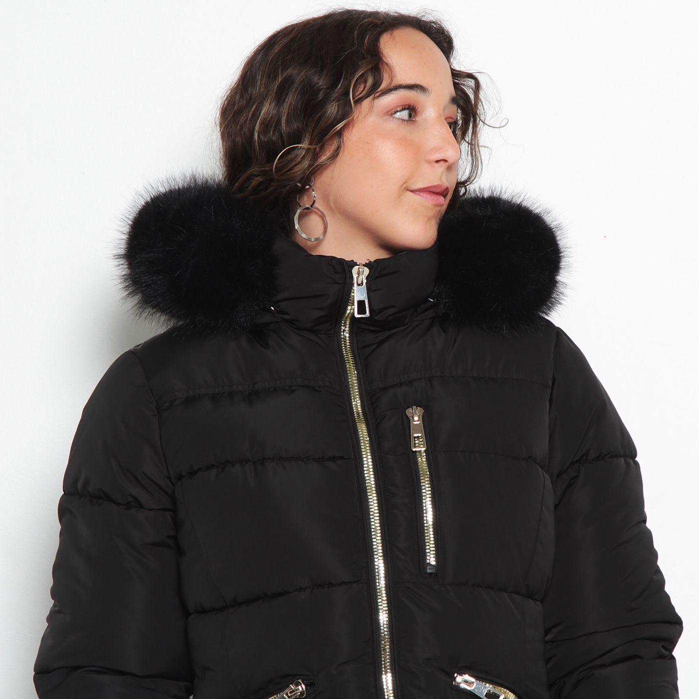 Parka Manga Larga Con Capucha Y Cierre En El Delantero Con Bolsillo-5