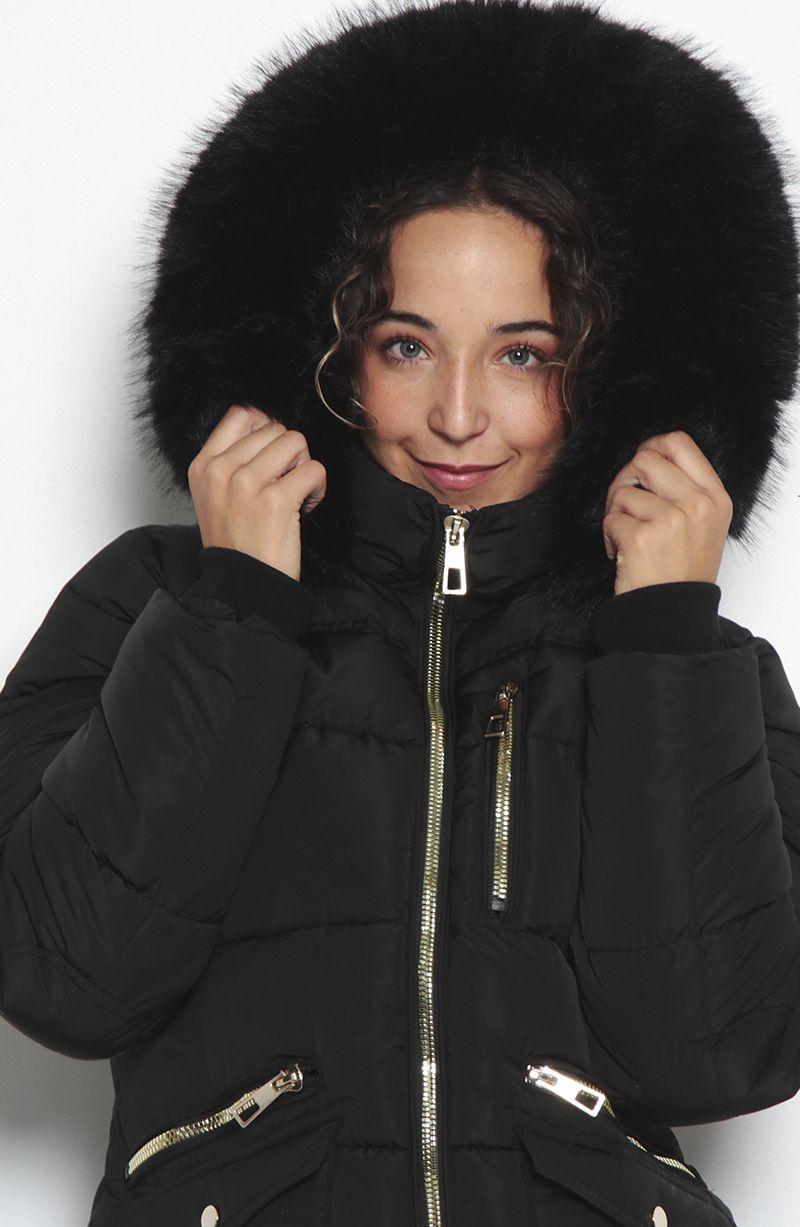 Parka Manga Larga Con Capucha Y Cierre En El Delantero Con Bolsillo-2