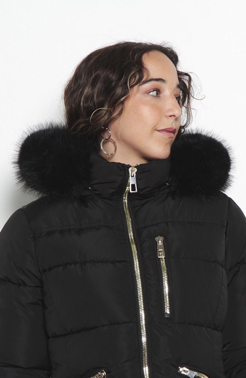 Parka Manga Larga Con Capucha Y Cierre En El Delantero Con Bolsillo-3