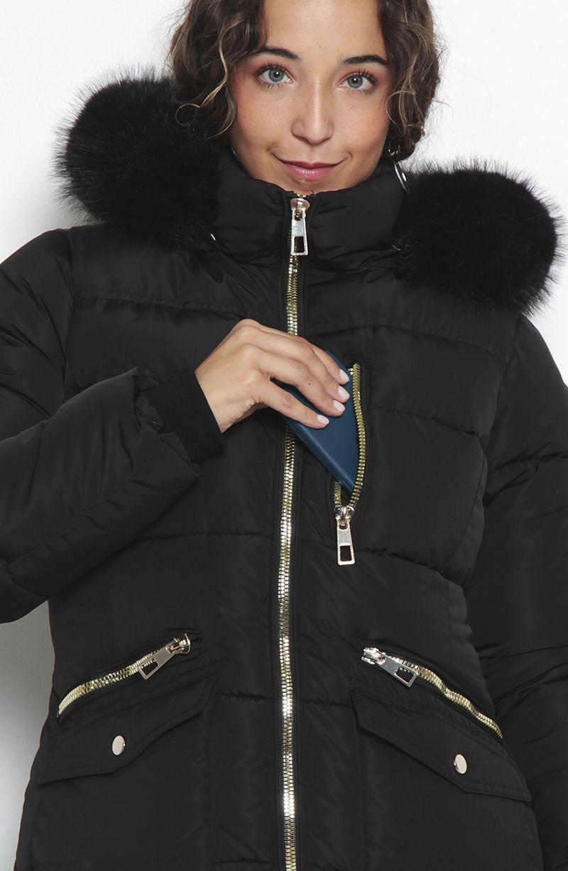 Parka Manga Larga Con Capucha Y Cierre En El Delantero Con Bolsillo-4