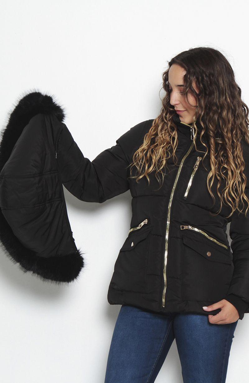 Parka Manga Larga Con Capucha Y Cierre En El Delantero Con Bolsillo-6