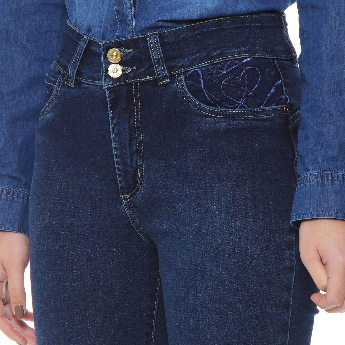 Jeans Recto Tiro Alto Pretina Media  Aplicacion Bordado-1