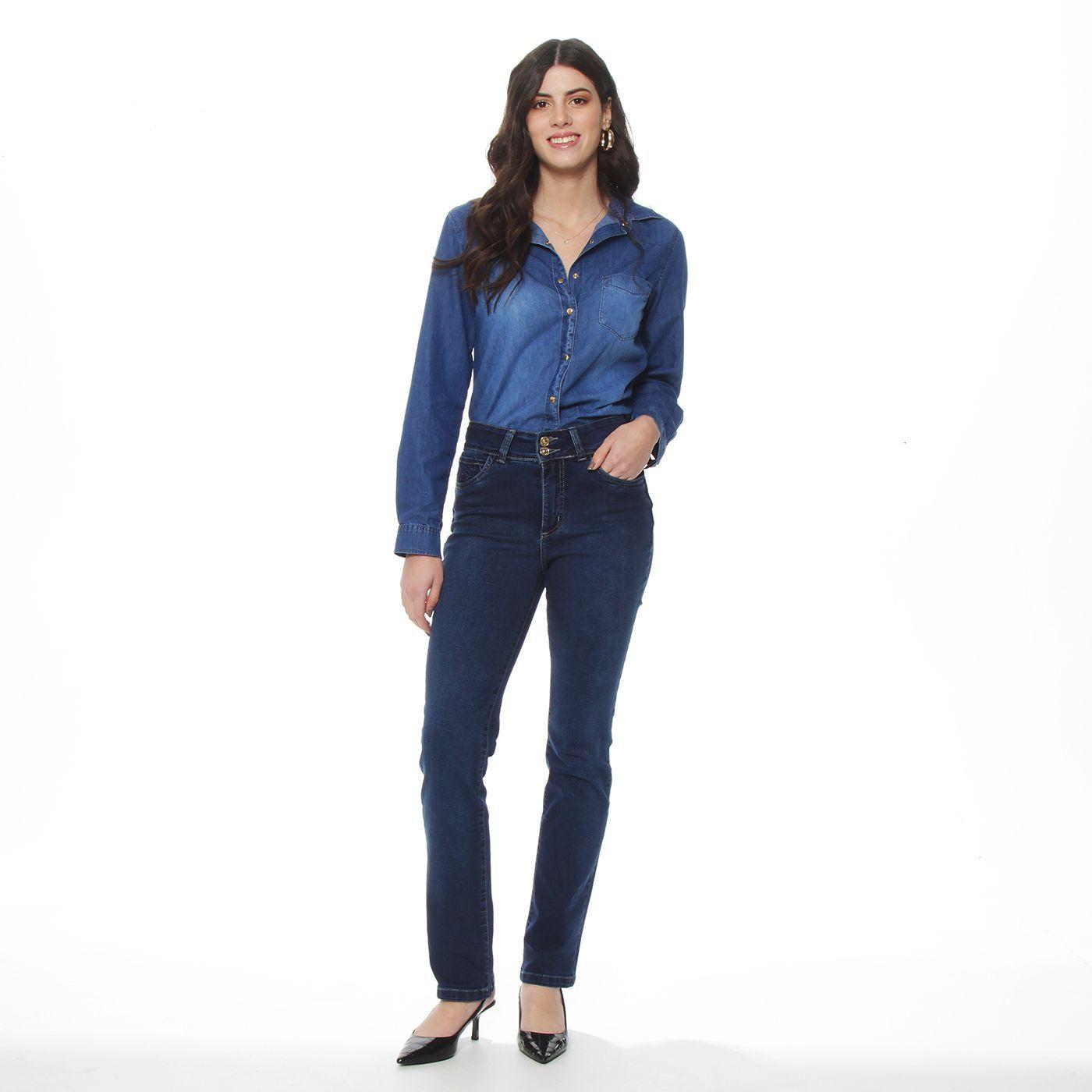 Jeans Recto Tiro Alto Pretina Media  Aplicacion Bordado-3