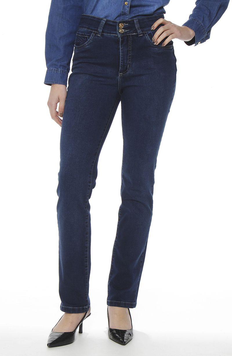 Jeans Recto Tiro Alto Pretina Media  Aplicacion Bordado-0