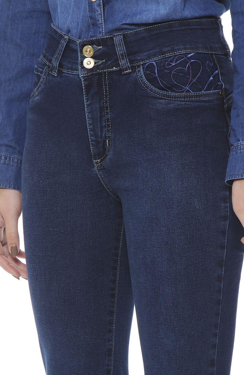 Jeans Recto Tiro Alto Pretina Media  Aplicacion Bordado-1