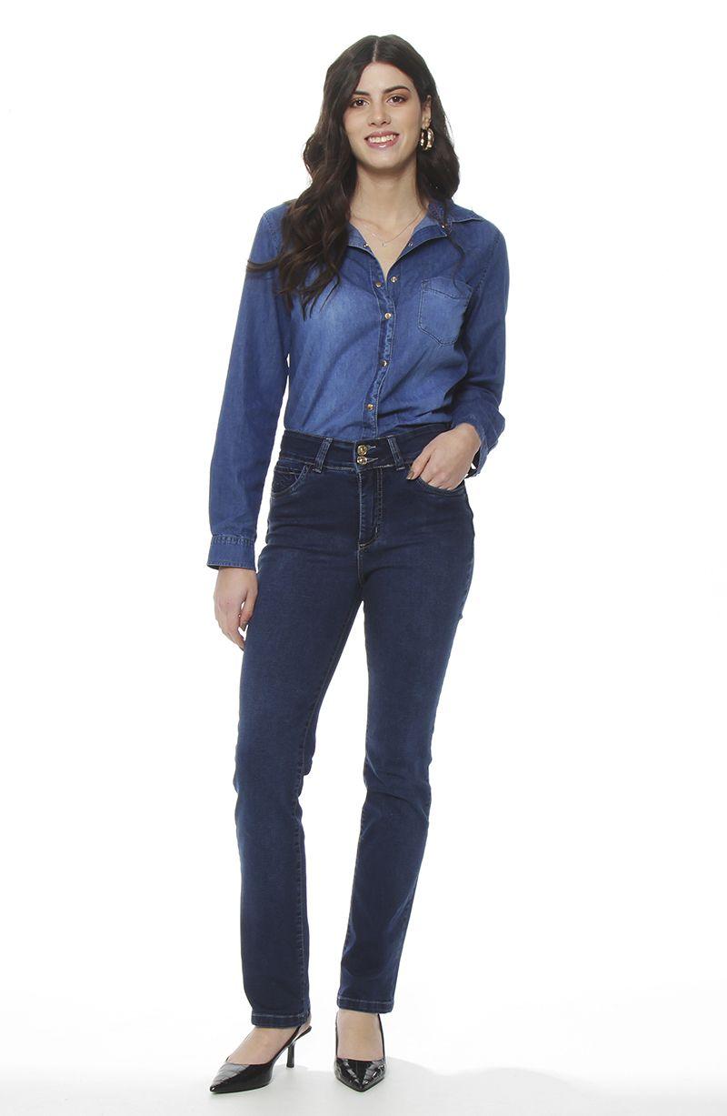 Jeans Recto Tiro Alto Pretina Media  Aplicacion Bordado-2