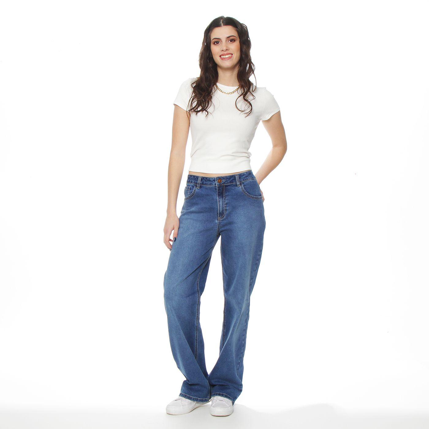 Jeans Recto Tiro Alto Pretina  Basica 1 Boton-2