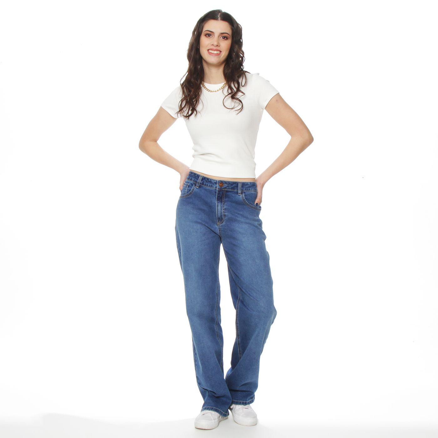 Jeans Recto Tiro Alto Pretina  Basica 1 Boton-3