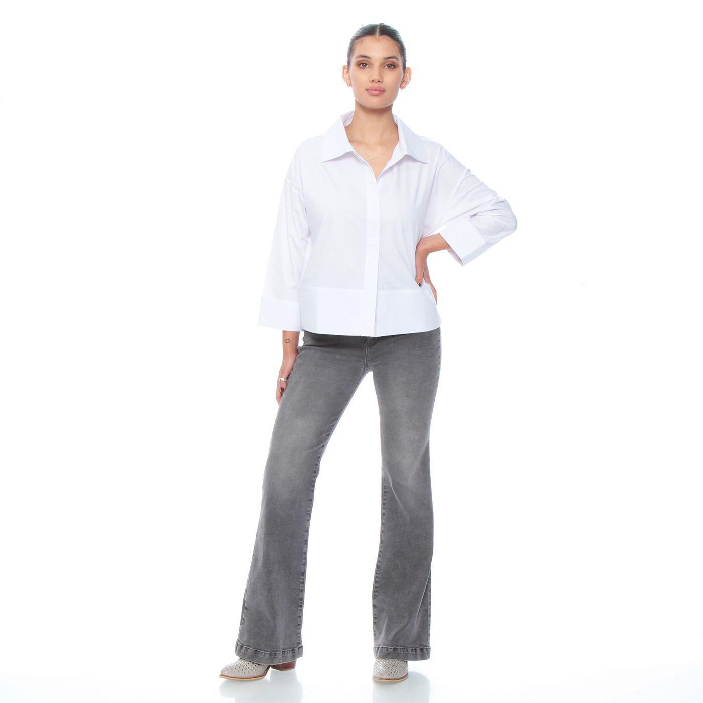 Blusa Manga Larga Solida Abotonada En Delantero Con Corte En Ruedo-4