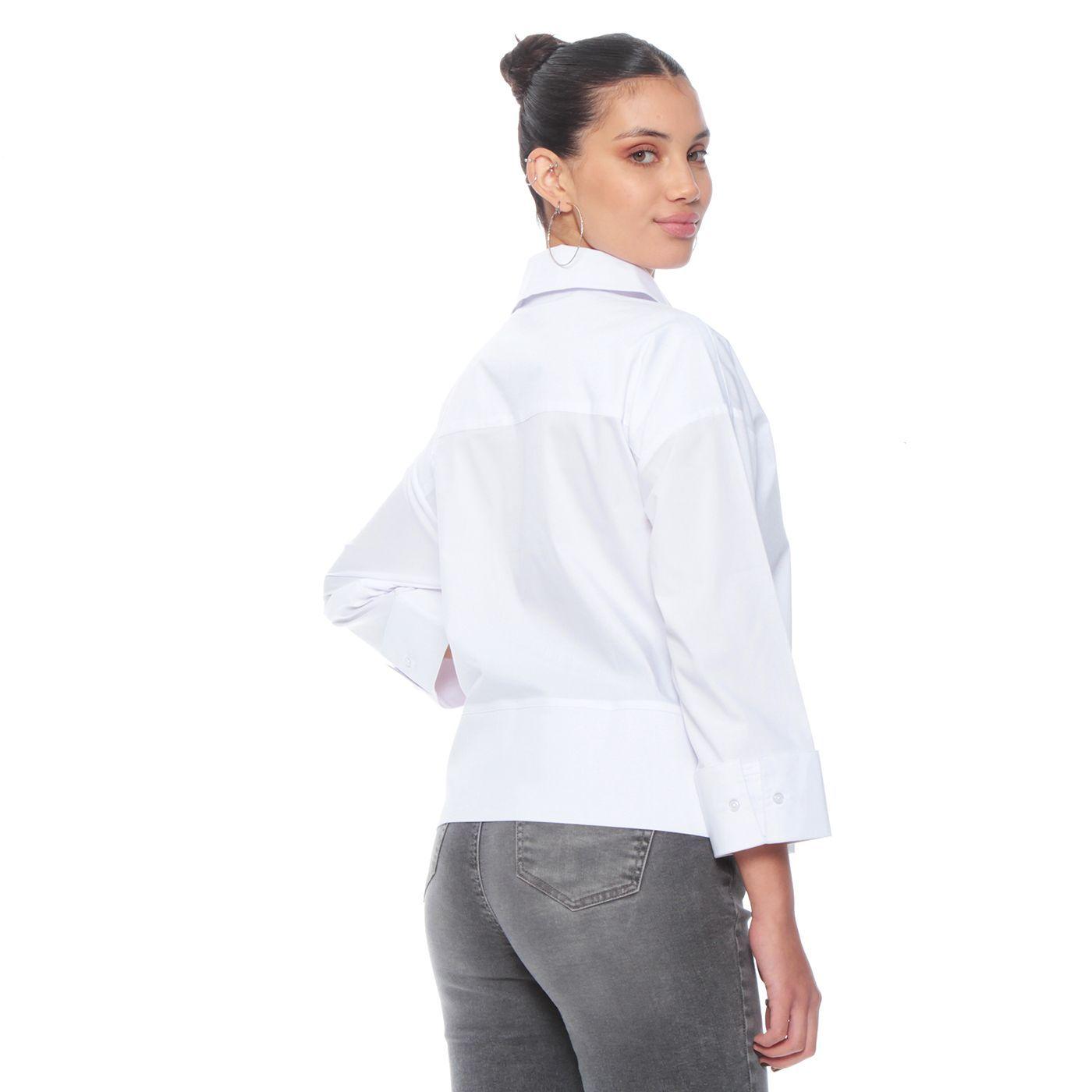 Blusa Manga Larga Solida Abotonada En Delantero Con Corte En Ruedo-6