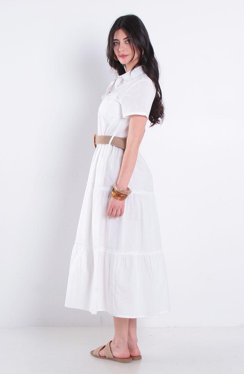 Vestido Manga Corta Abotonado En Delantero Con Cinturon Y Bolsillos-6