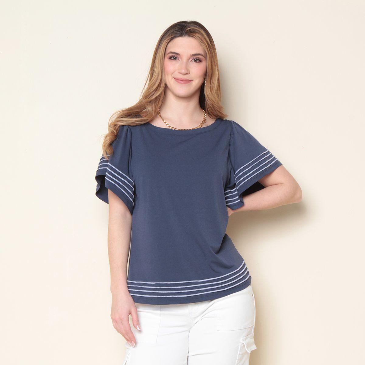 Blusa Solida Manga Corta Escote Redondo-0