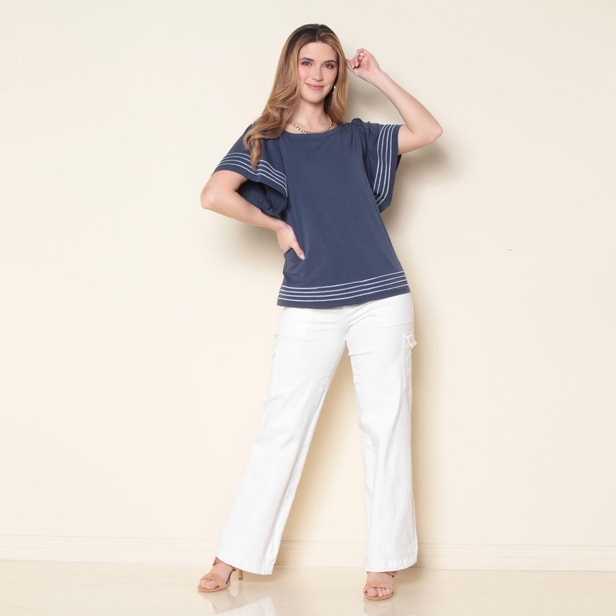 Blusa Solida Manga Corta Escote Redondo-1