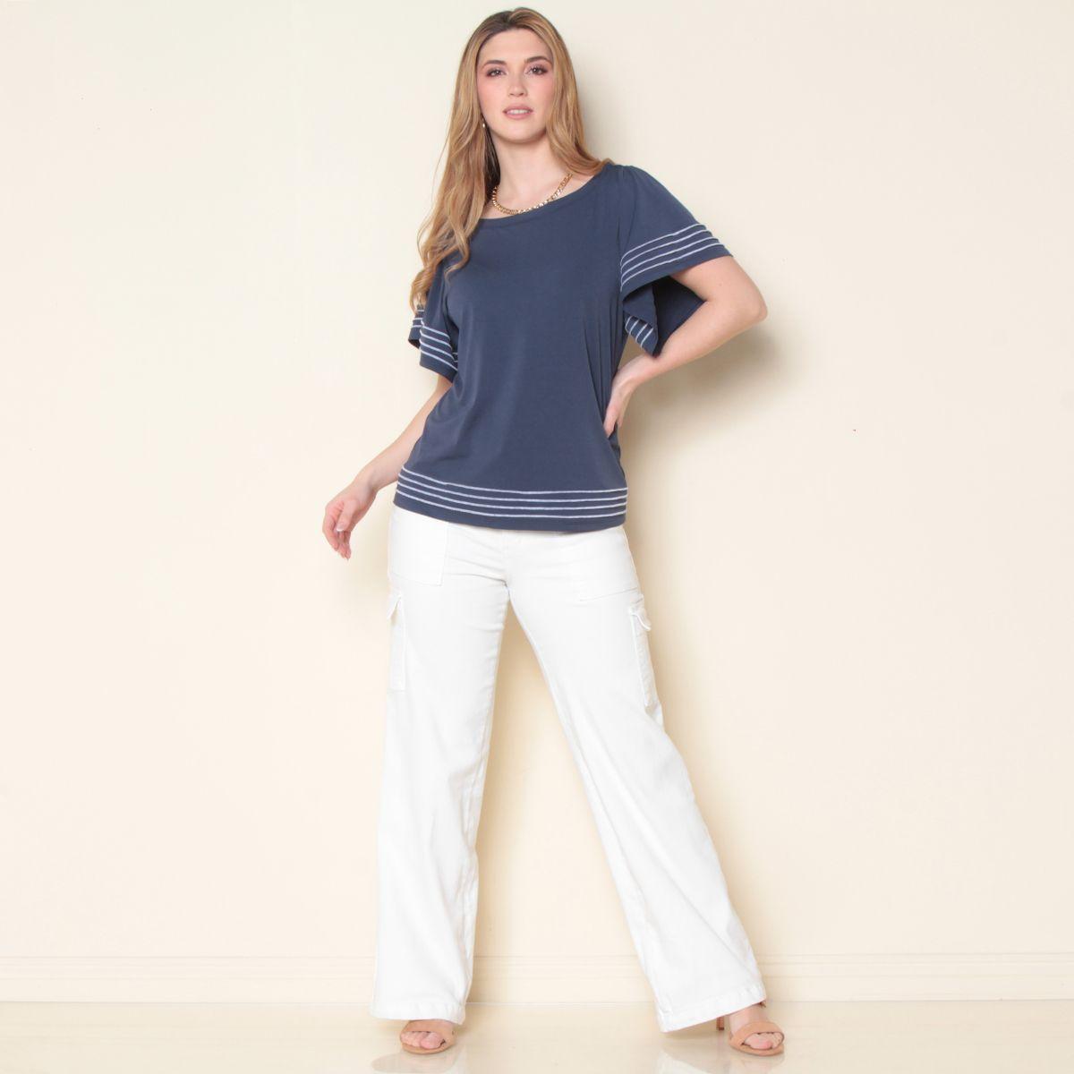 Blusa Solida Manga Corta Escote Redondo-2