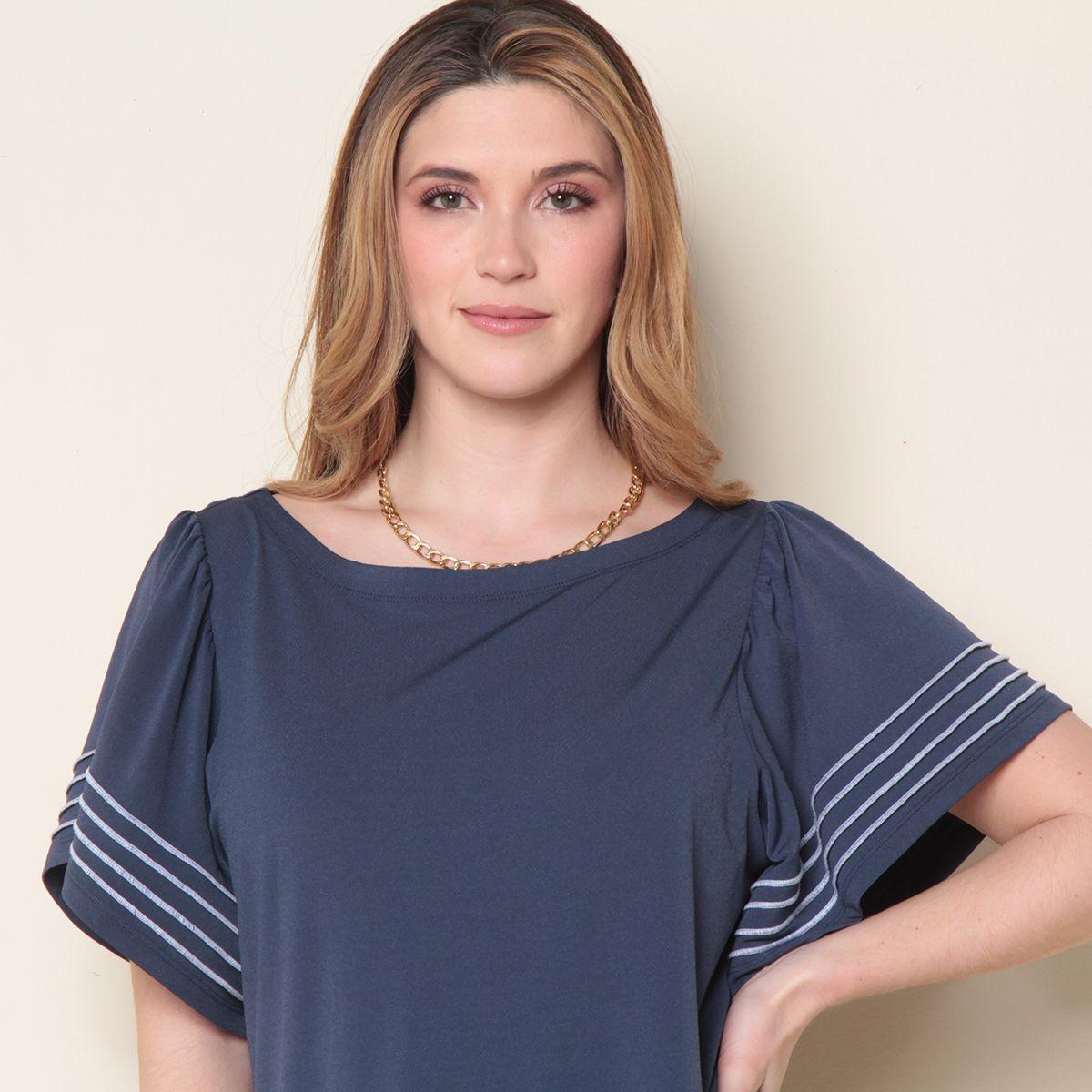 Blusa Solida Manga Corta Escote Redondo-3