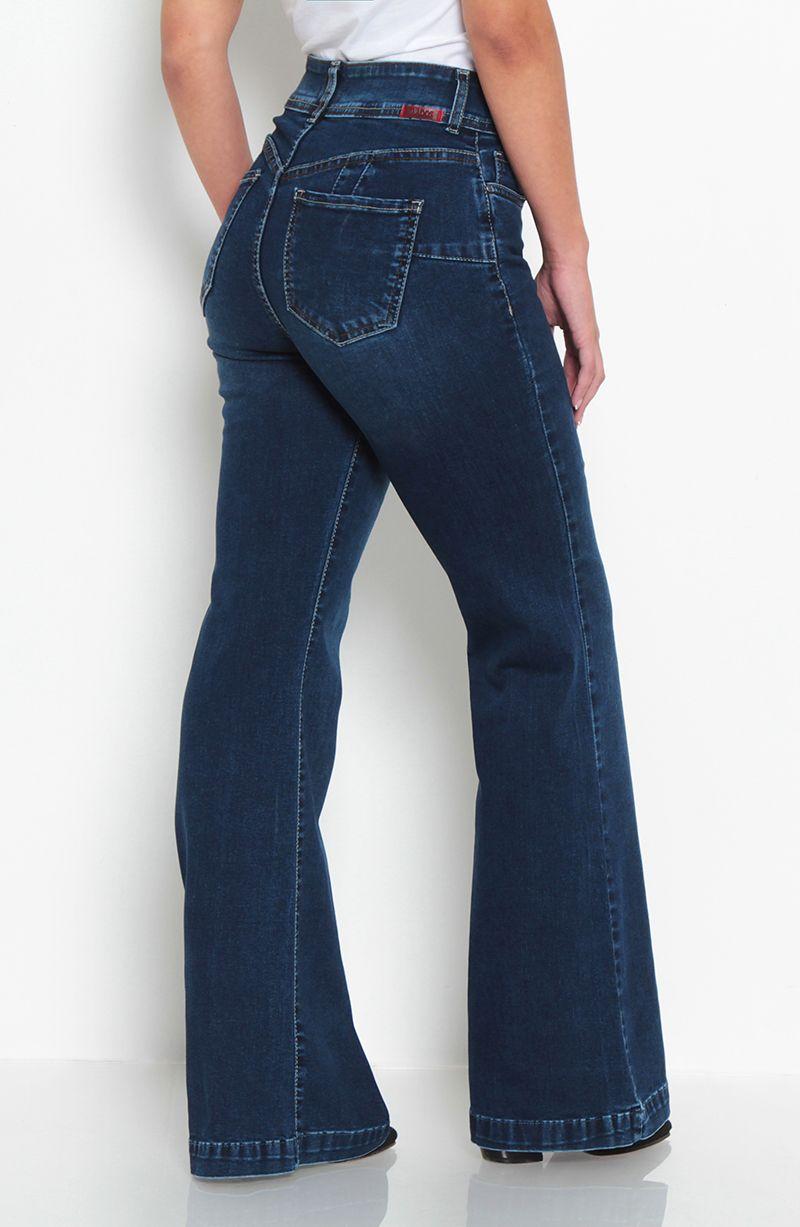 Jeans Tiro Alto Pretina Media Dos Botones Pierna Flare-6