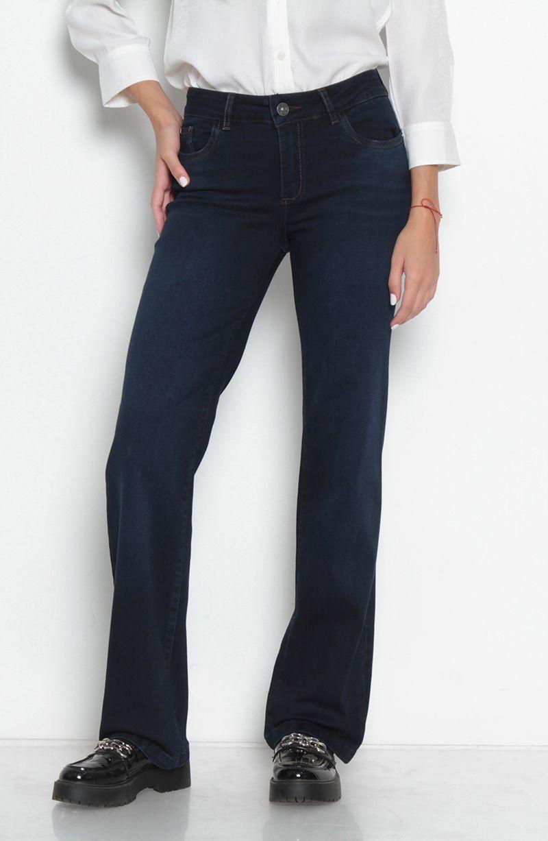 Jeans Recto Tiro Medio Pretina   Basica Un Boton-0