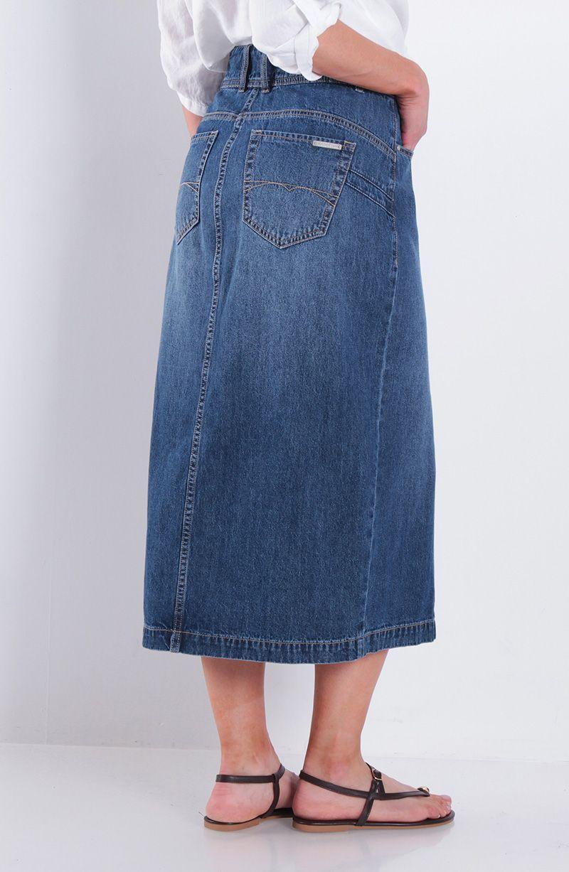 Falda Denim Pretina Media 2 Botones Con Abertura En Delantero-6