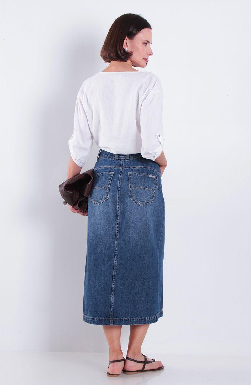 Falda Denim Pretina Media 2 Botones Con Abertura En Delantero-7