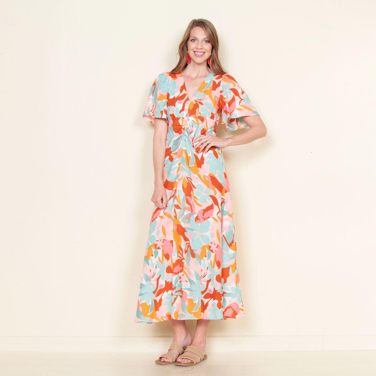 Vestido Estampado Manga Corta Escote V-2