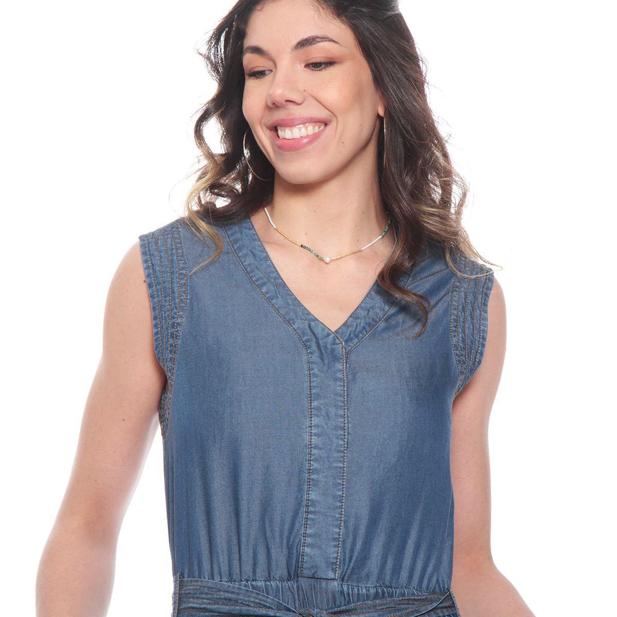 Enterito Lyocell Manga Corta Escote V Con Lazo En Cintura-1