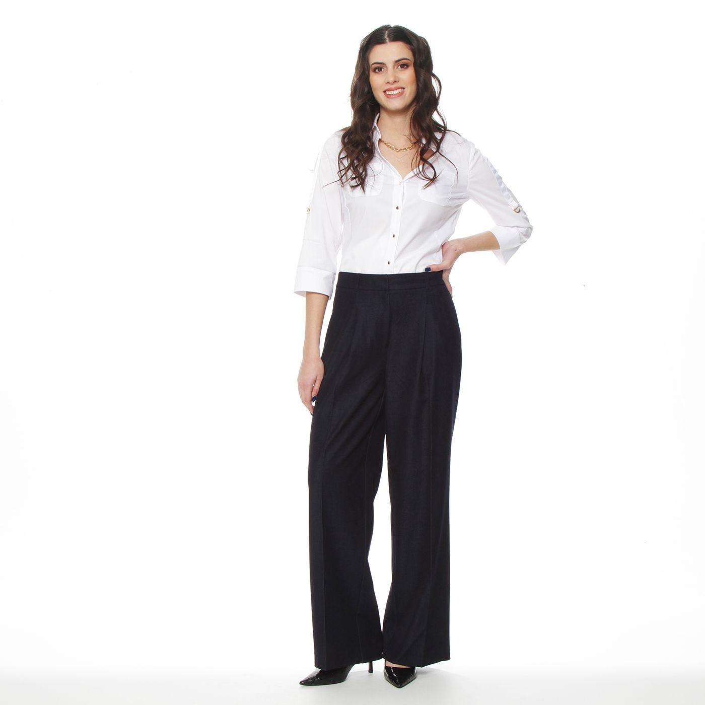 Pantalon Recto Tiro Alto  Pretina Basica-2