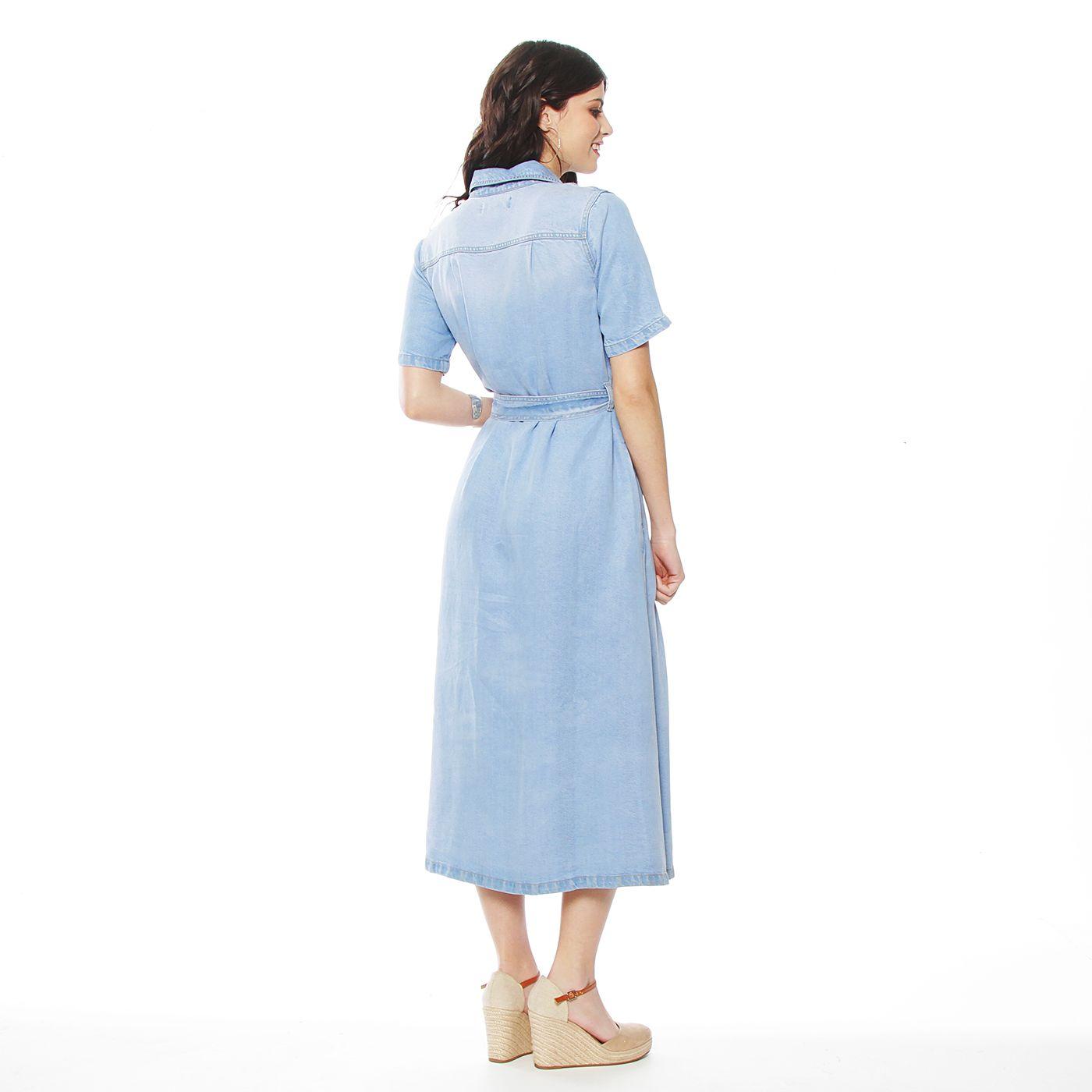 Vestido Manga Corta Lyocell Con Lazo En Cintura Y Bolsillo-2