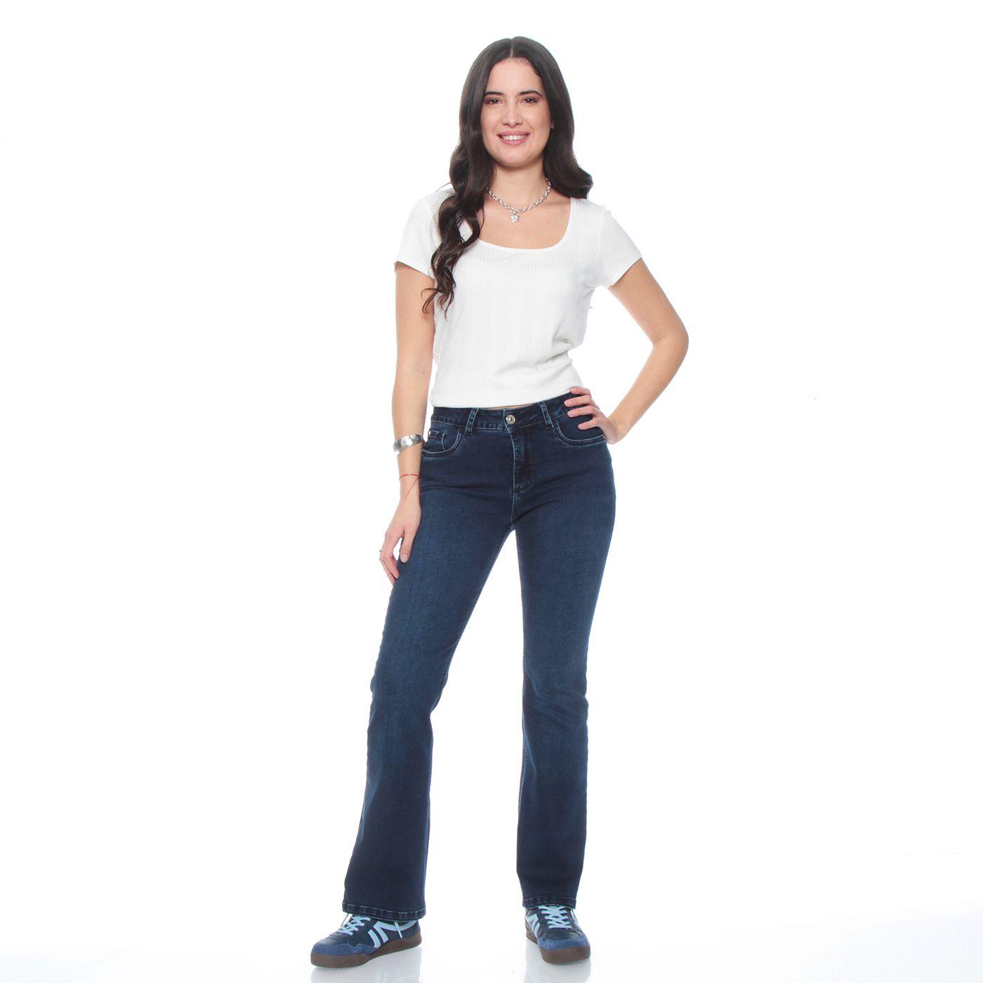 Jeans Recto Tiro Alto Tapetas Falsas Pretina 1 Boton-4