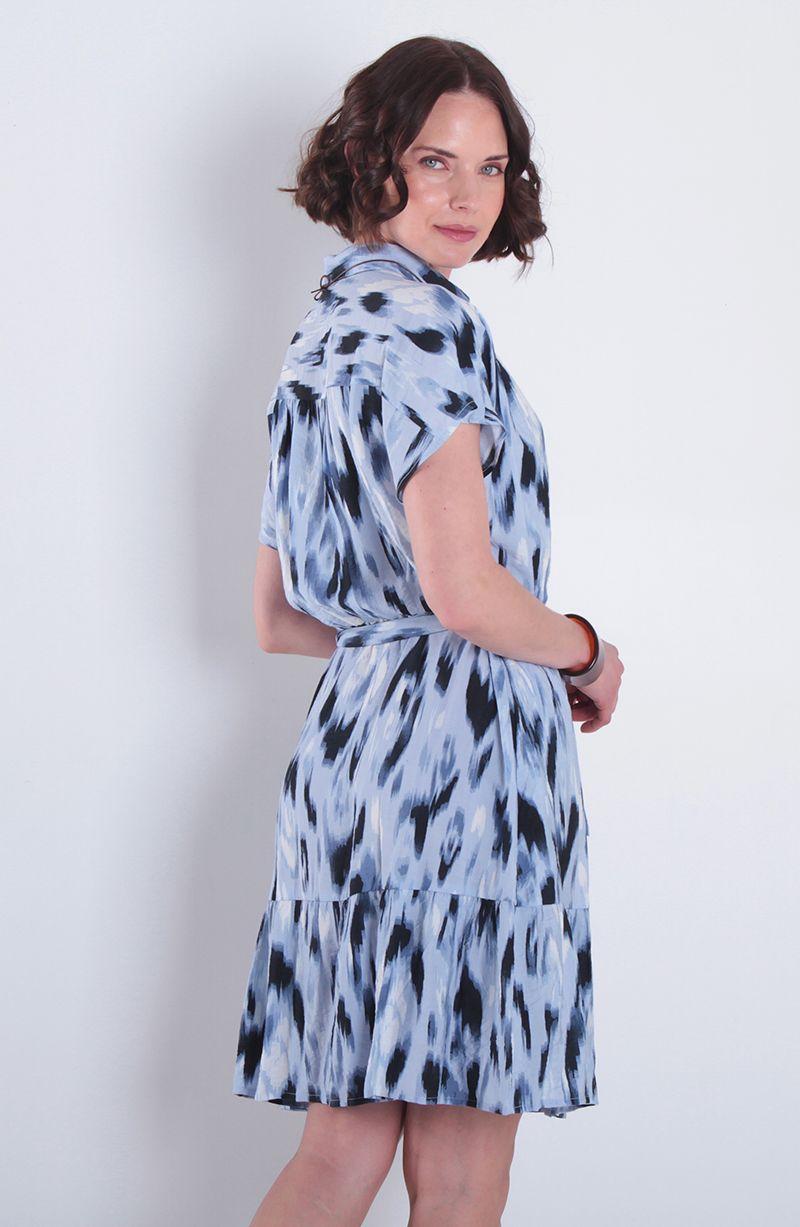 Vestido Estampado  Manga Corta  Con Lazo En La Cintura-5