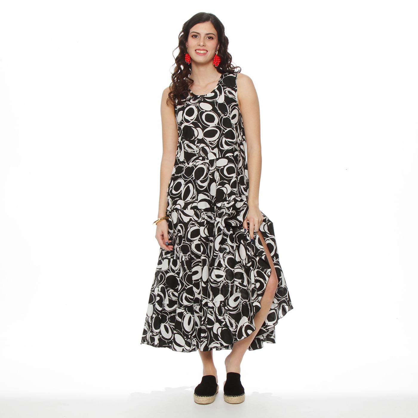 Vestido Sin Manga Estampado  Escote Redondo Con Bolsllo-3