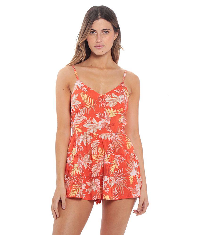 Enterito Sin Mangas Tirantes Estampado Con Amarra En Espalda Escote V-0