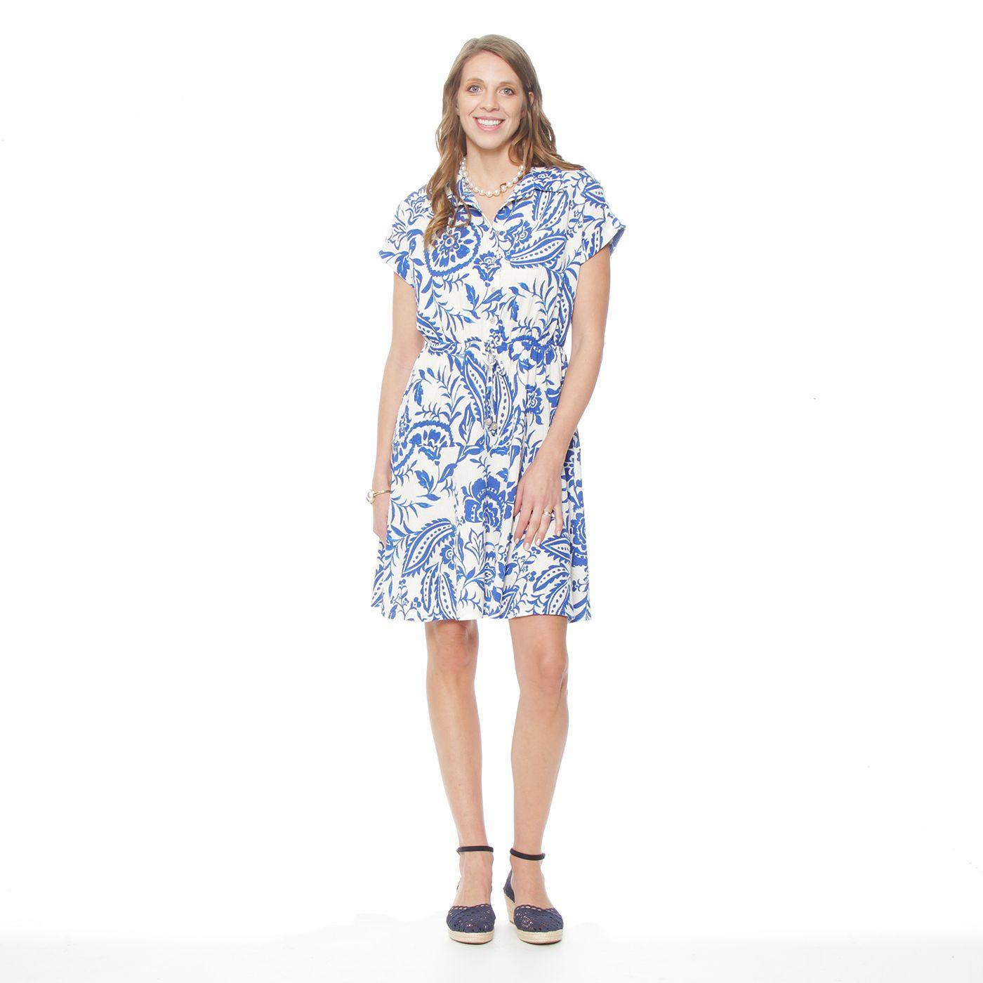 Vestido Estampado  Manga Corta Con Cintura Ajustable-3
