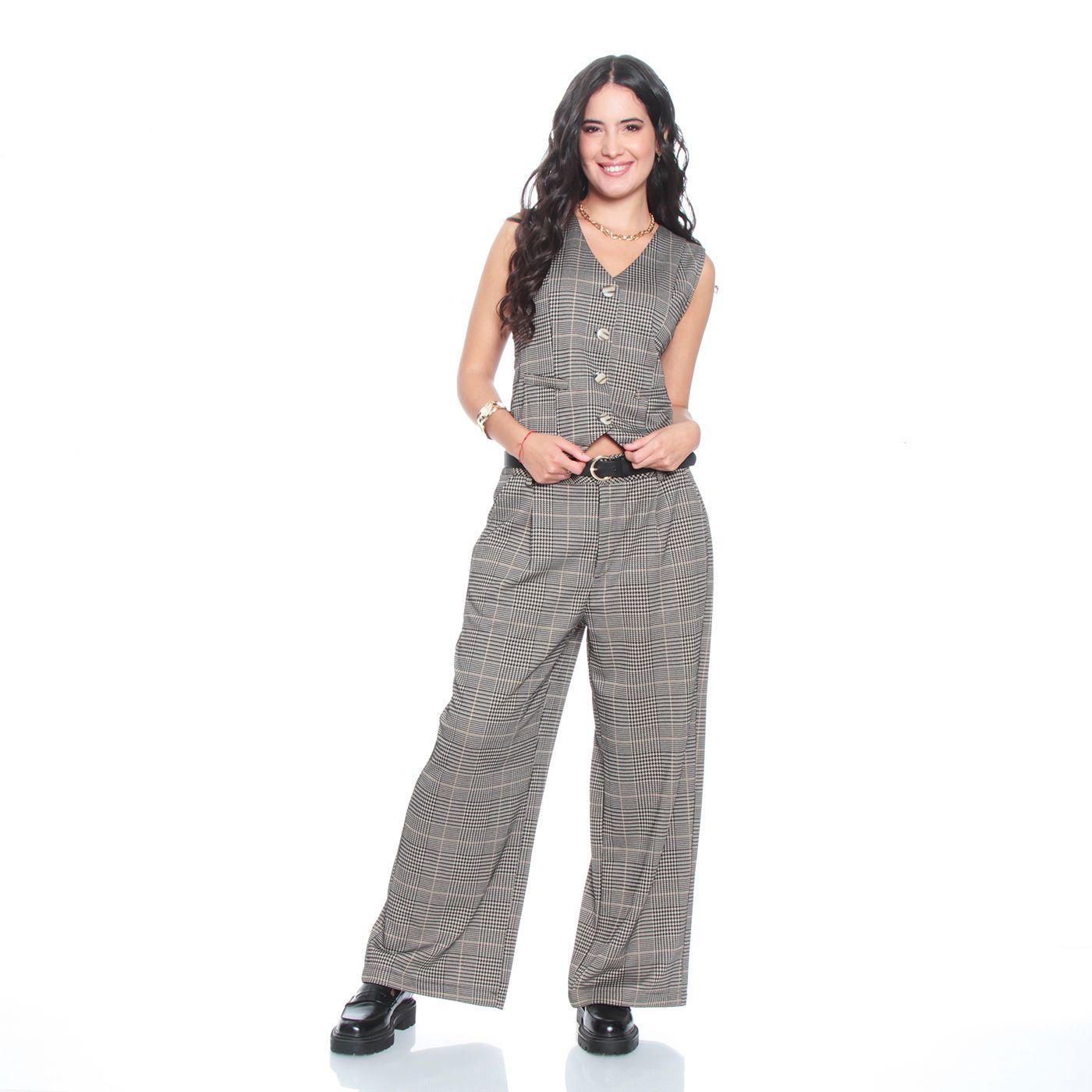 Pantalon Wide Leg Tiro Alto Pretina Basica 1 Broche-0