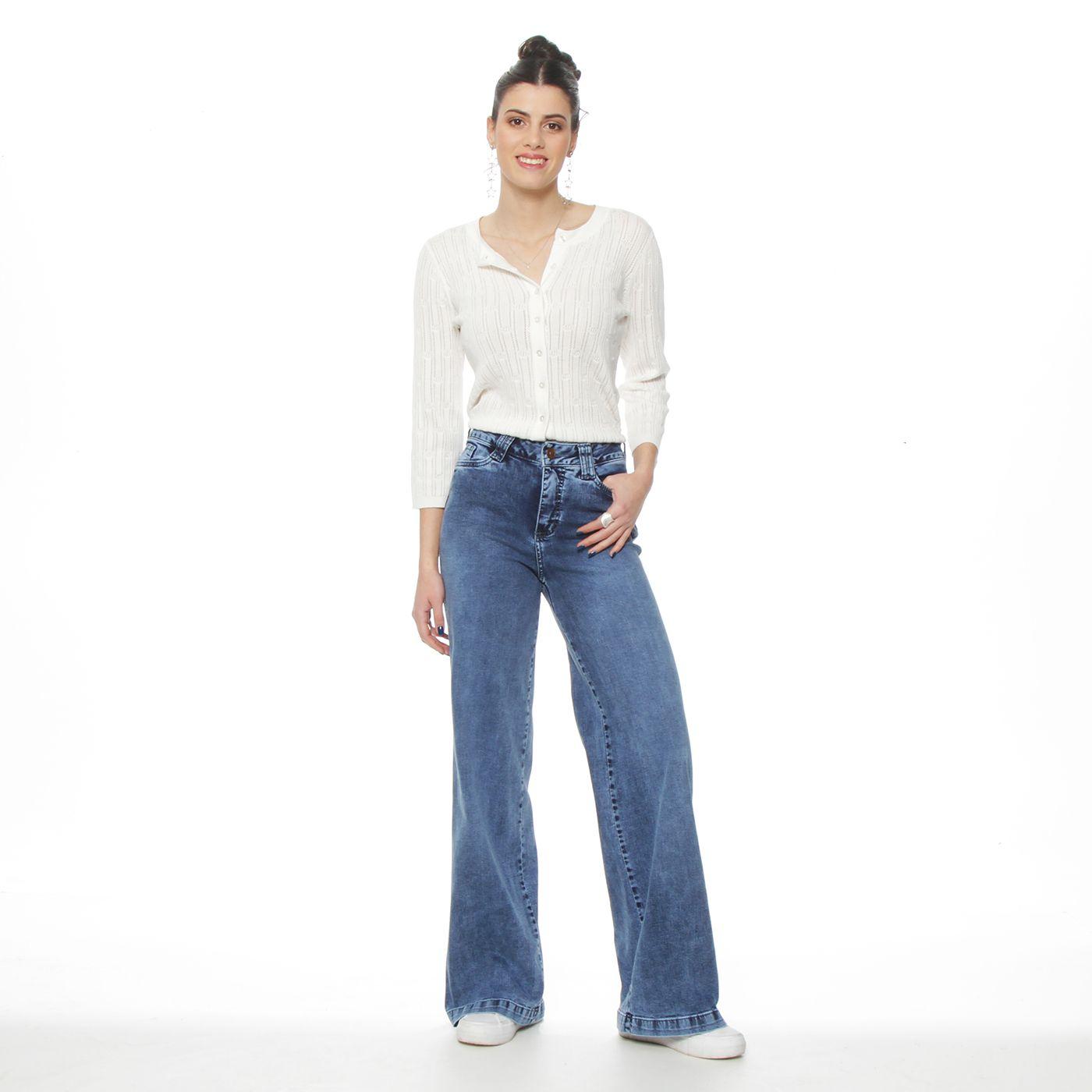 Jeans  Tiro Alto Pretina  Basica 1 Boton Wide Leg-3