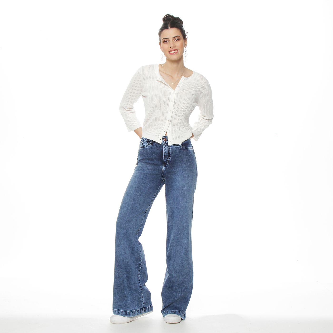 Jeans  Tiro Alto Pretina  Basica 1 Boton Wide Leg-4