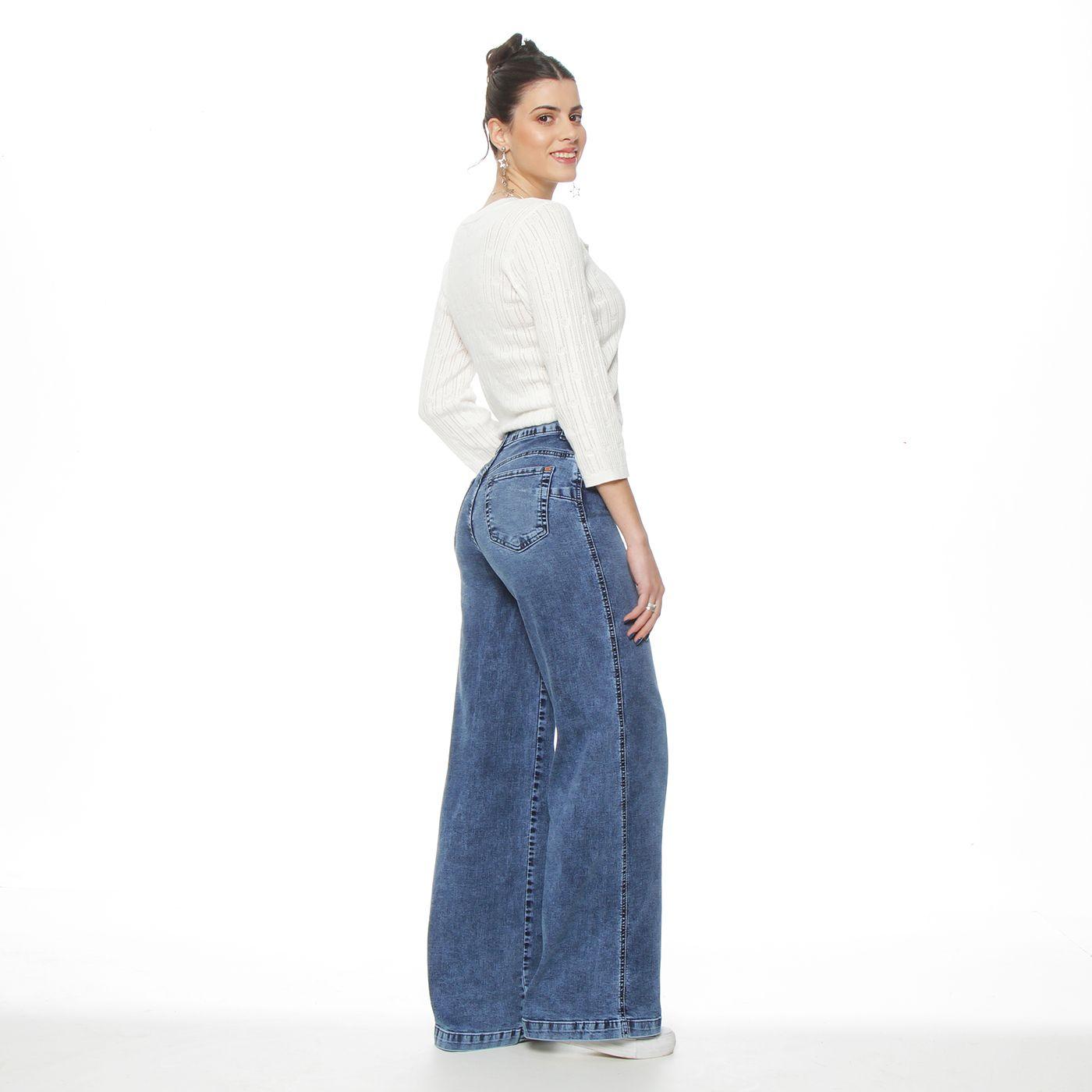 Jeans  Tiro Alto Pretina  Basica 1 Boton Wide Leg-6